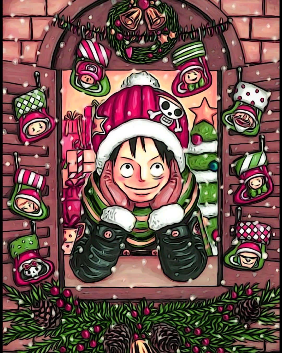 One Piece Christmas Celebration Wallpaper