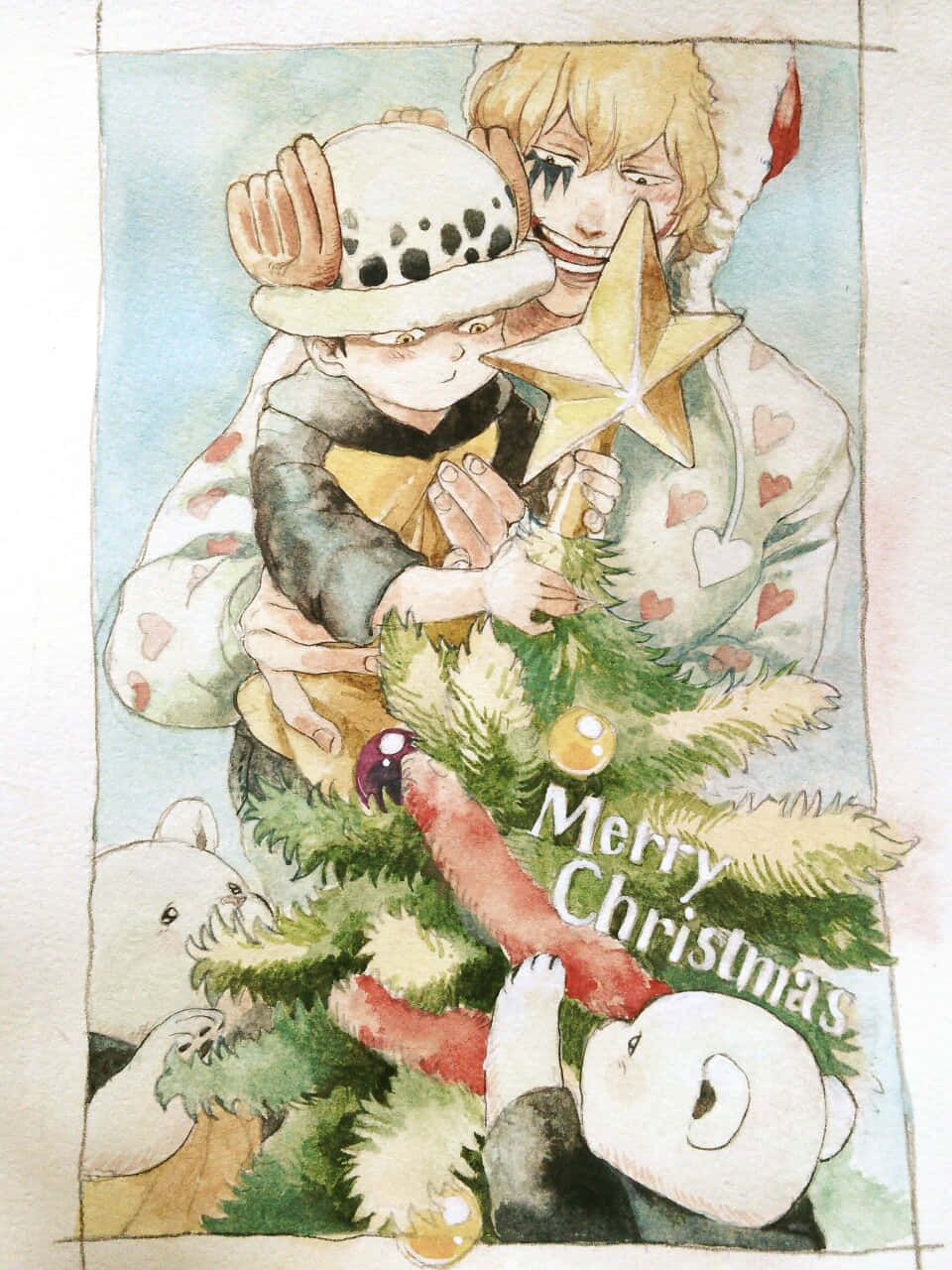 One Piece Christmas Celebration Art Wallpaper