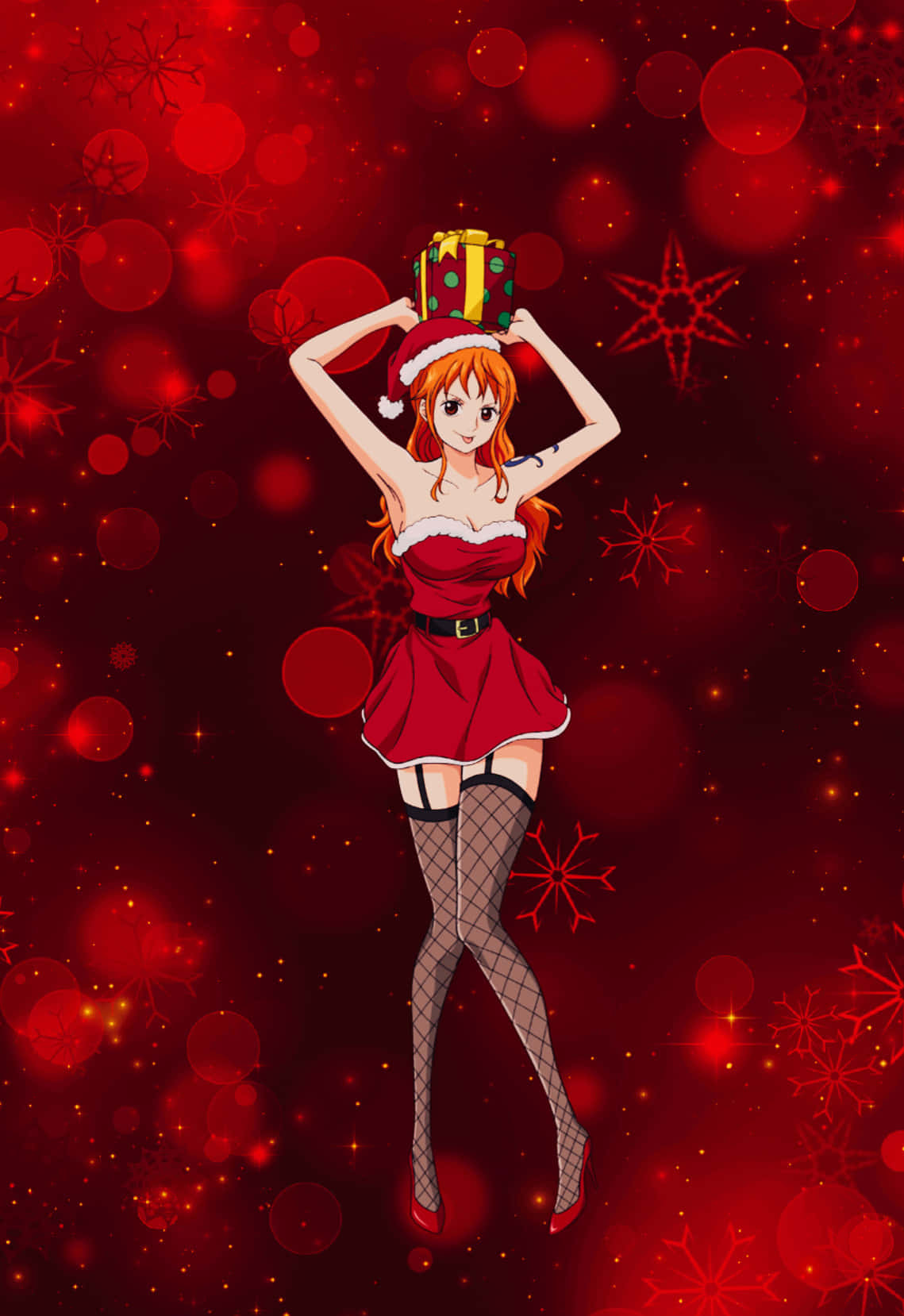 One Piece Christmas Nami Santa Outfit Wallpaper