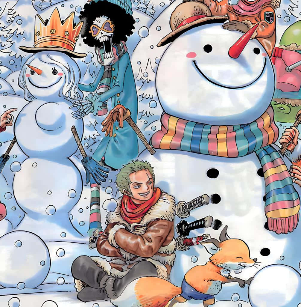 One Piece Christmas Snowman Fun Wallpaper