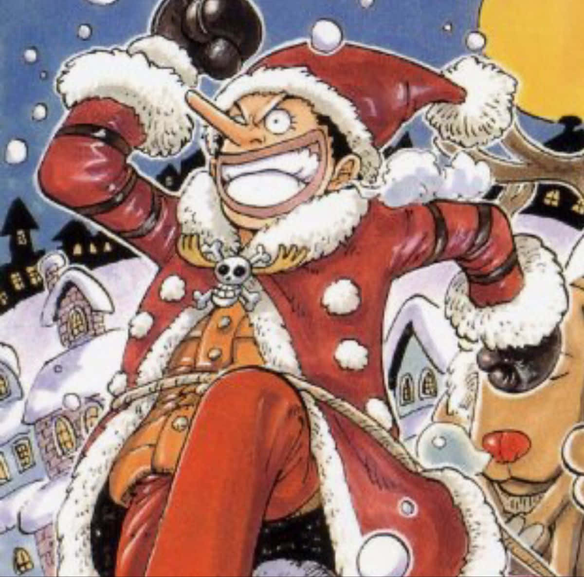 One Piece Luffy Santa Claus Celebration Wallpaper