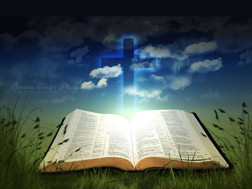 Open Bible Meadow Cross Wallpaper