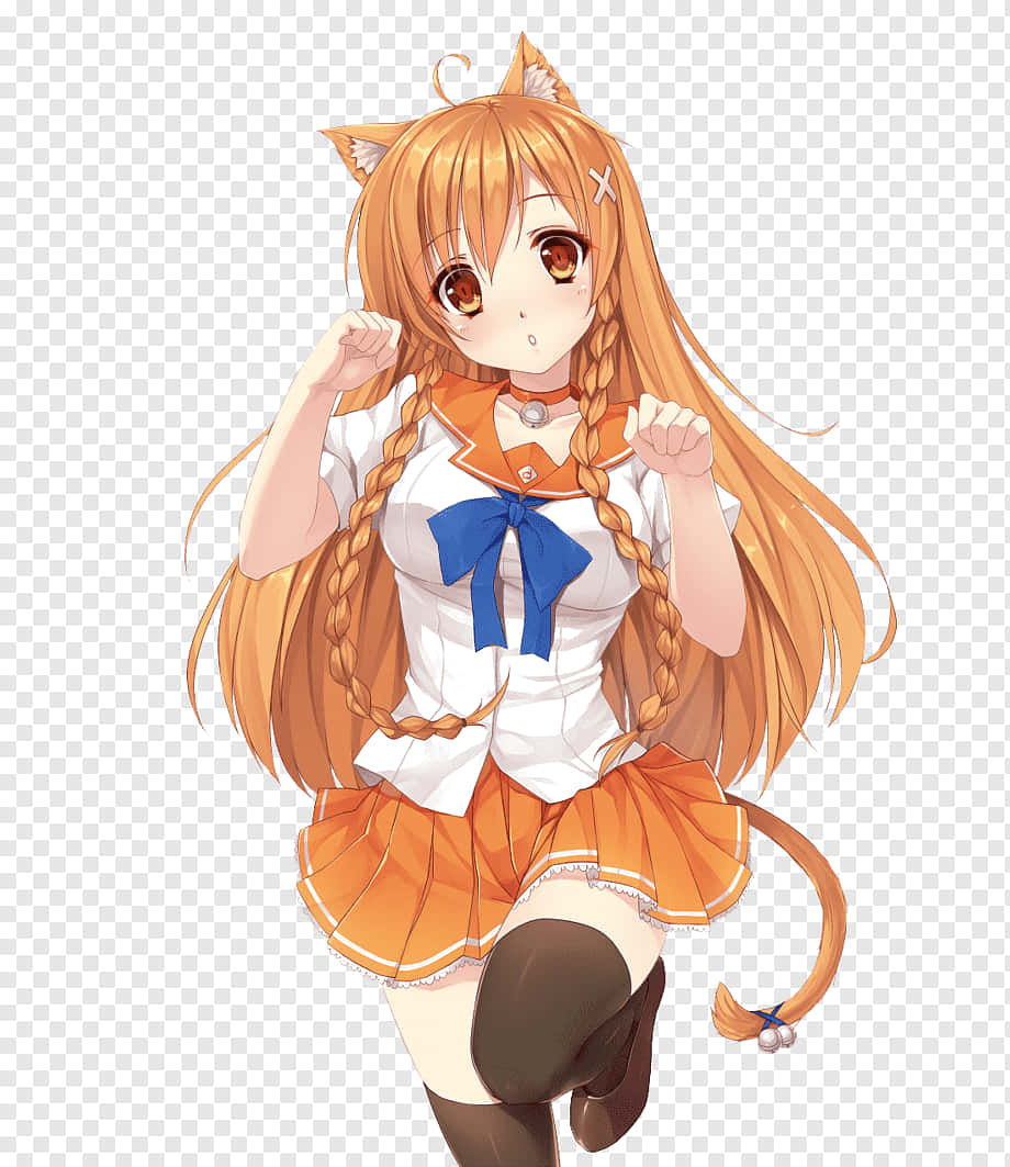 Orange Anime Cat Girl Wearing Uniform Wallpaper