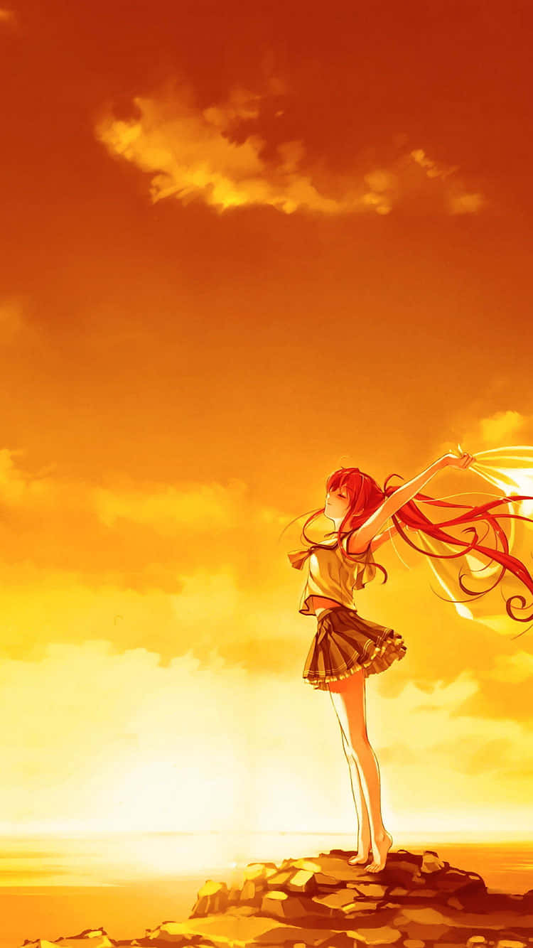 Orange Anime Girl Basking In The Sun Wallpaper