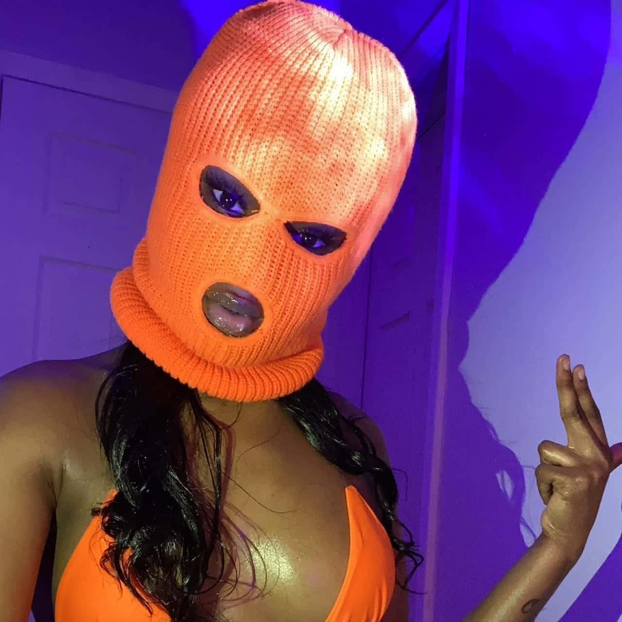 Orange Baddie Ski Mask Aesthetic Wallpaper