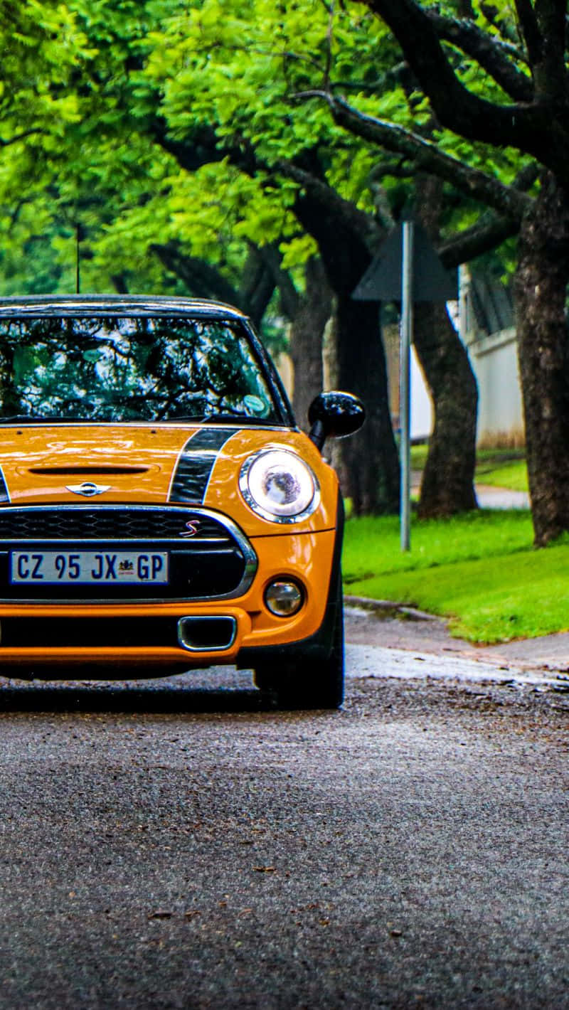 Orange Mini Cooper S Parked Street Wallpaper