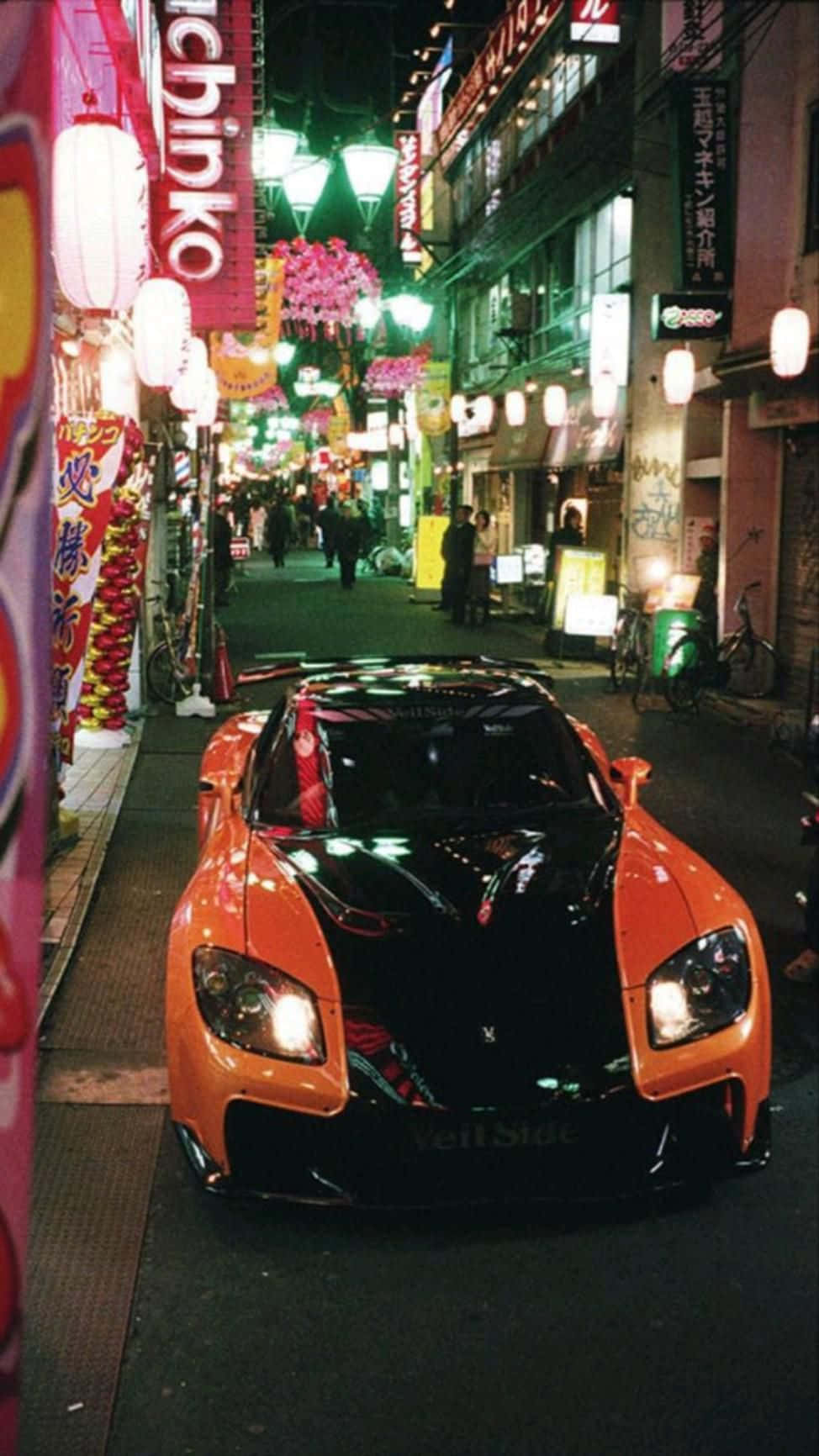 Orange Rx7 Driftin Urban Nightlife Wallpaper