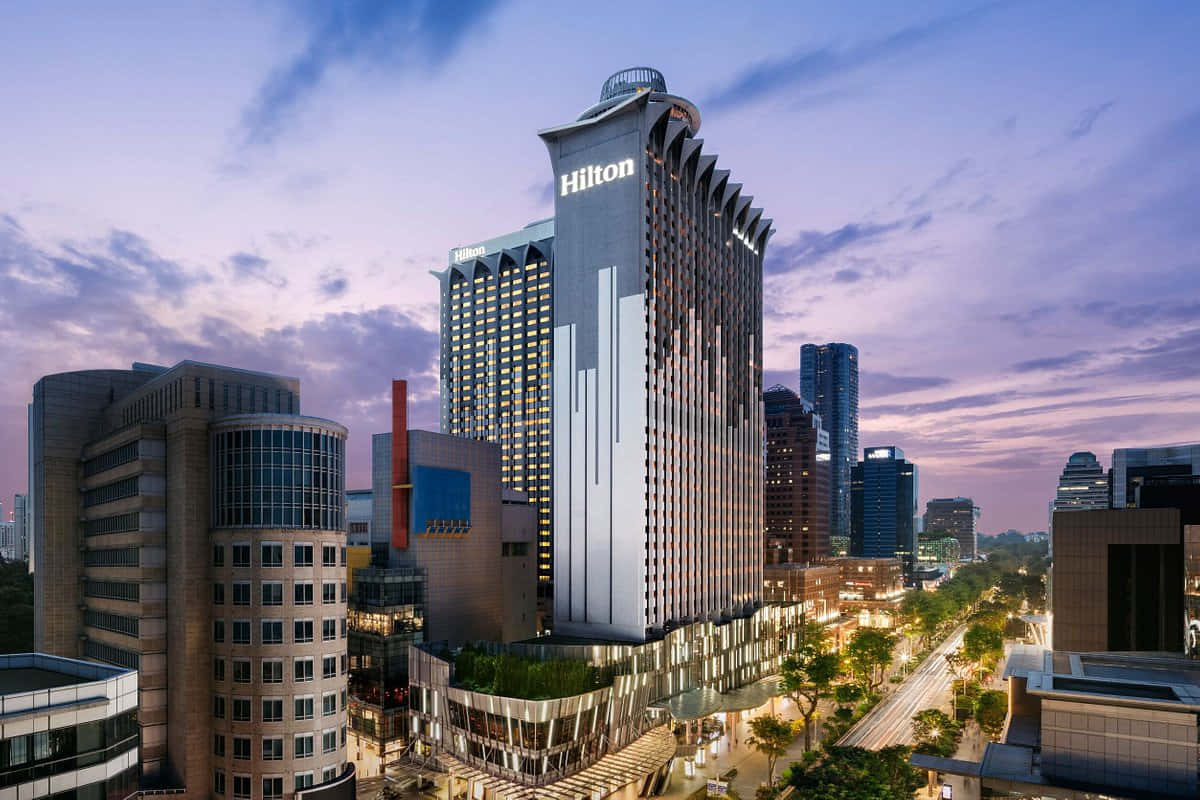 Orchard Road Singapore Hilton Hotel Dusk Wallpaper