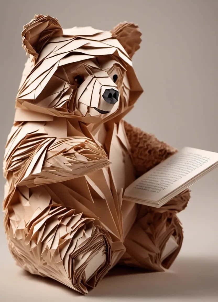 Origami Bear Reading Book Wallpaper