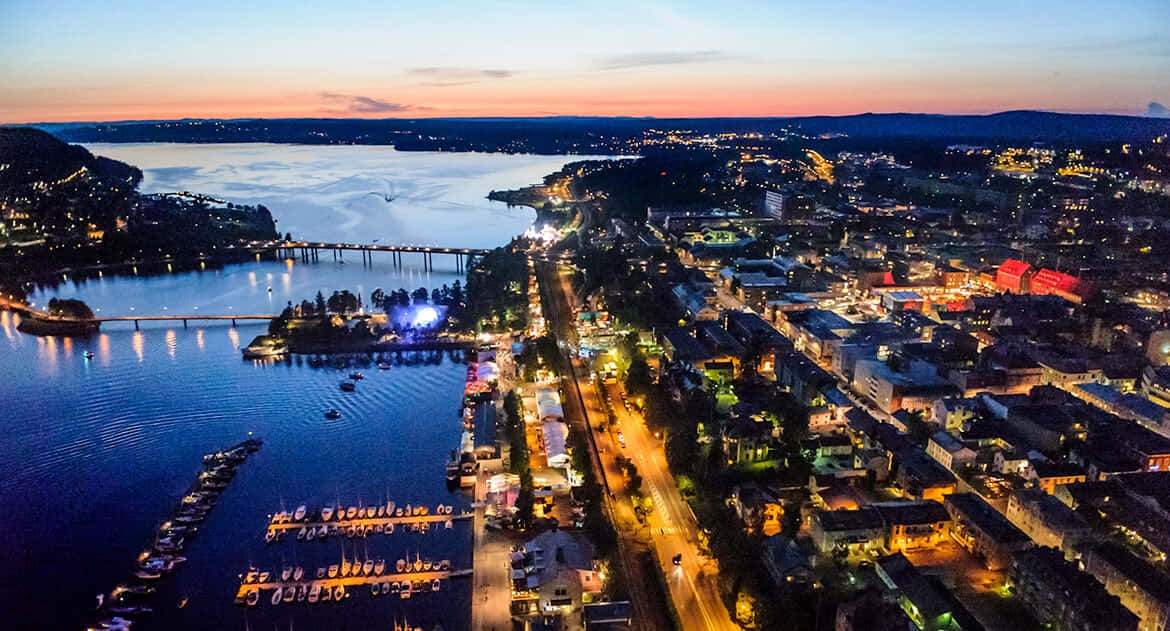 Ostersund Sweden Twilight Aerial View Wallpaper