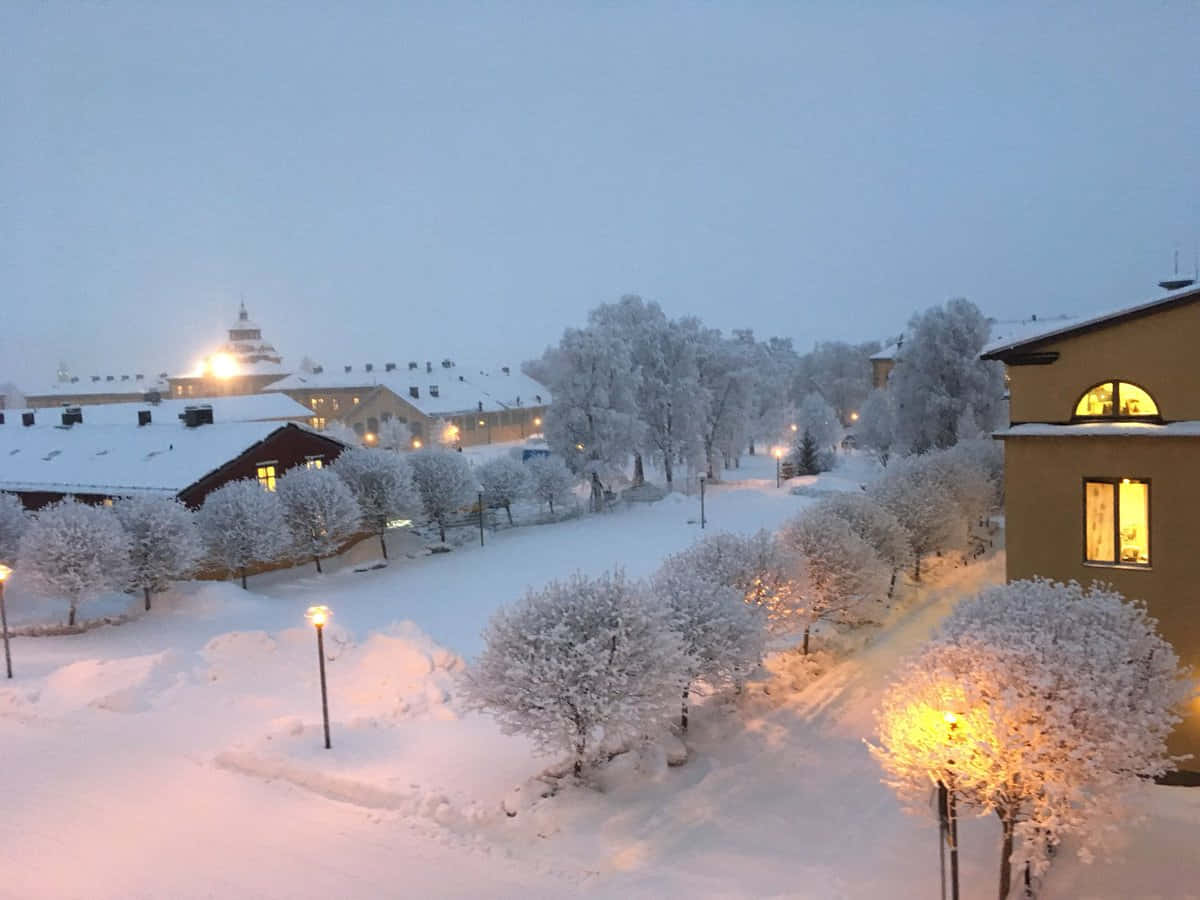 Ostersund Winter Evening Lights Wallpaper