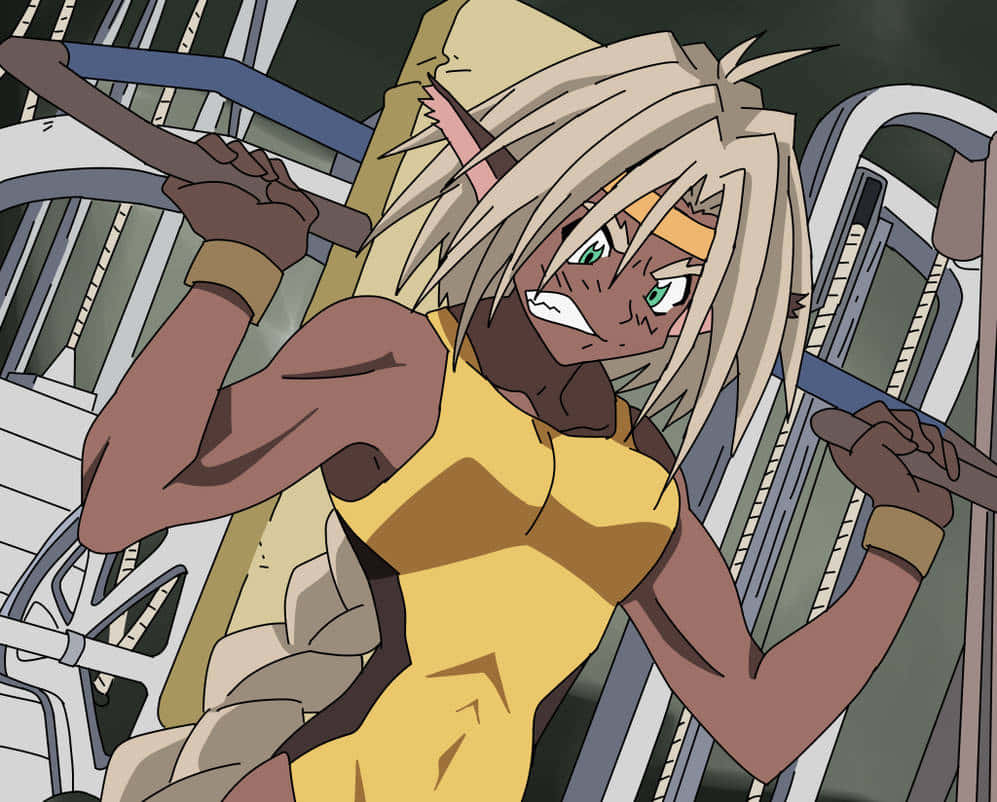 Outlaw Star Aisha Crouching Ready Position Wallpaper