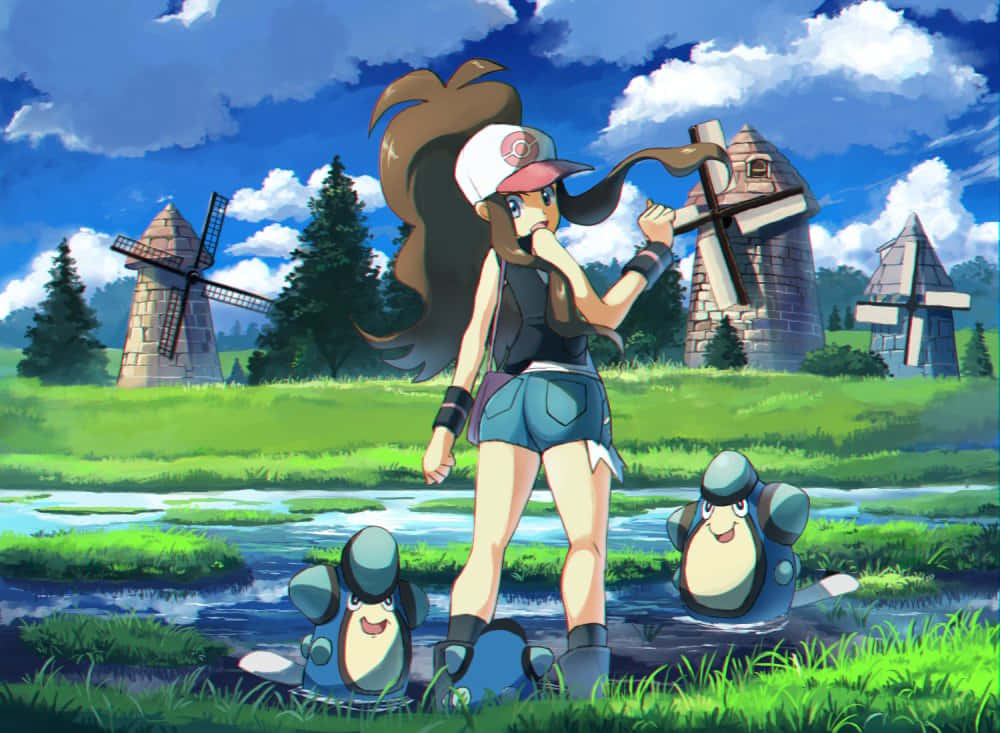 Palpitoads With Pokemon Master Hilda Wallpaper