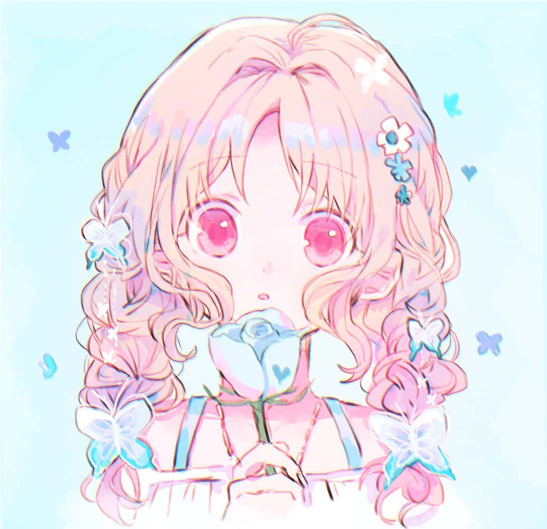 Pastel Anime Girlwith Blue Rose Wallpaper