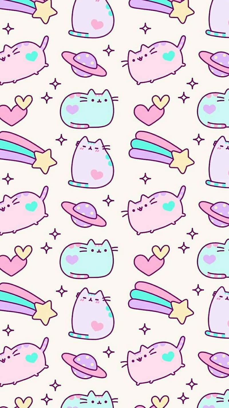 Pastel Cat Pattern Aesthetic.jpg Wallpaper