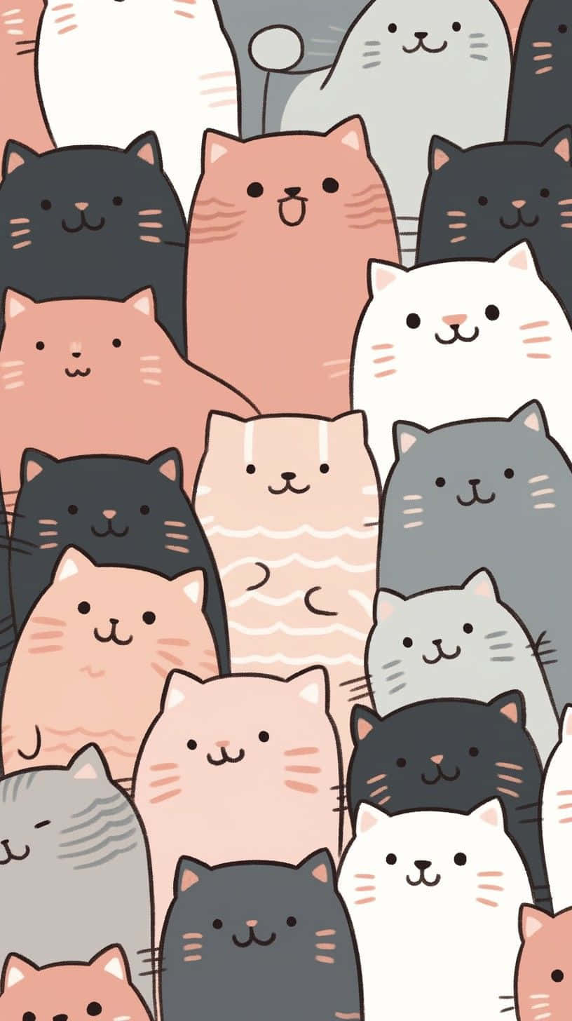 Pastel Cat Pattern Illustration Wallpaper