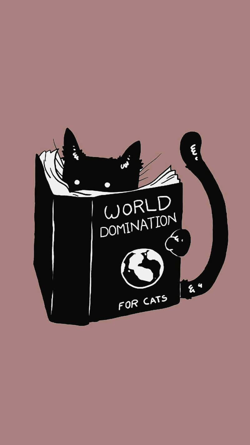 Pastel Cat Reading World Domination Book Wallpaper