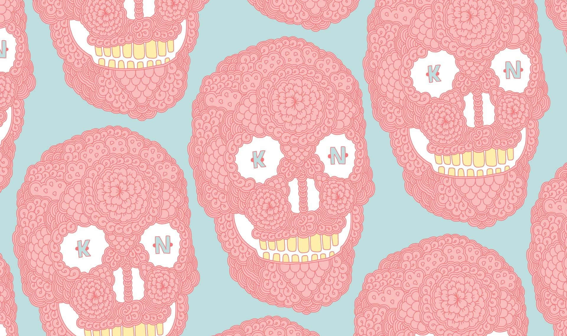 Pastel Floral Skull Pattern Wallpaper