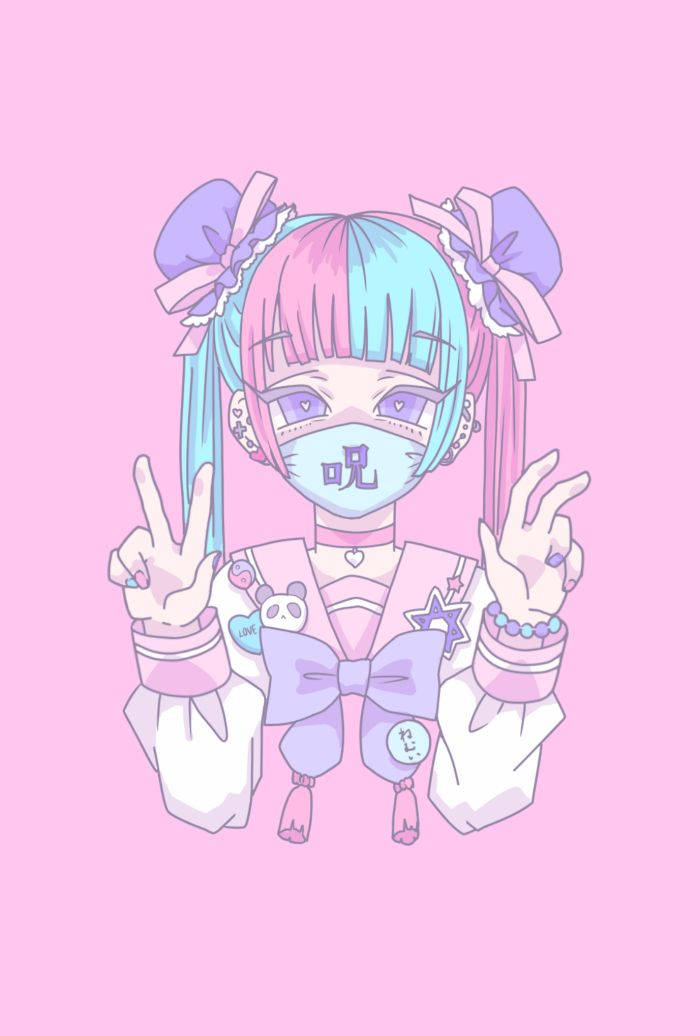 Pastel Goth Kawaii Girl Wallpaper