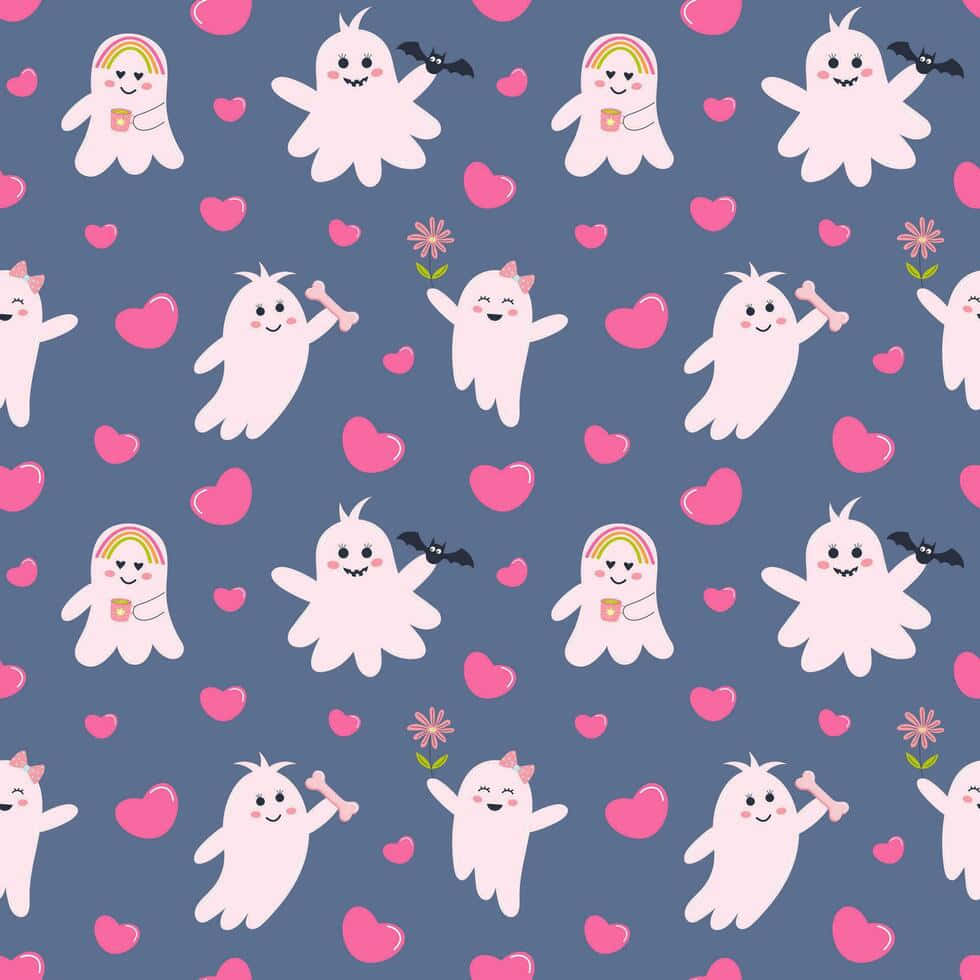 Pastel Halloween Ghost Pattern Wallpaper