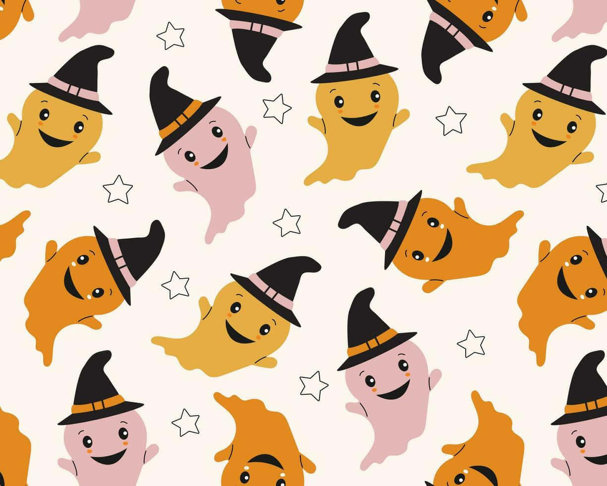 Pastel Halloween Ghost Pattern Wallpaper