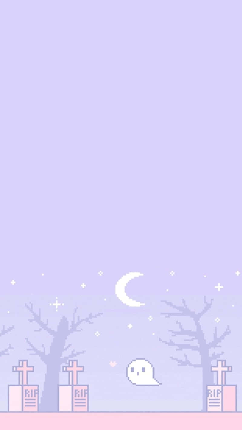 Pastel Halloween Ghost Pixel Art Wallpaper