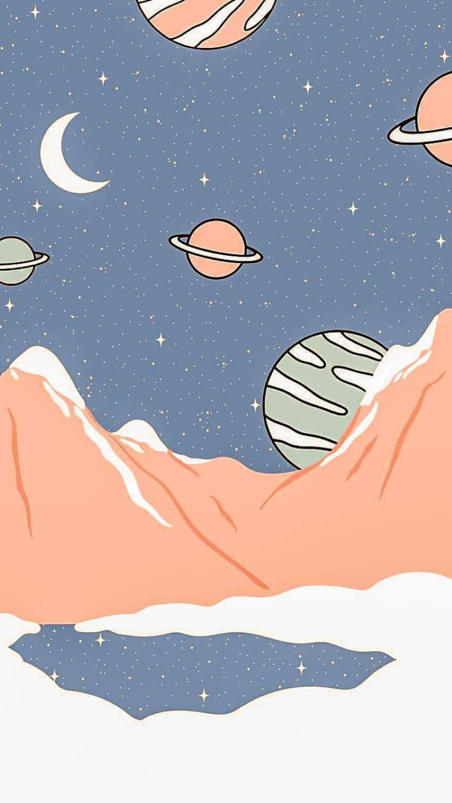 Pastel Mountain Space Aesthetic Wallpaper