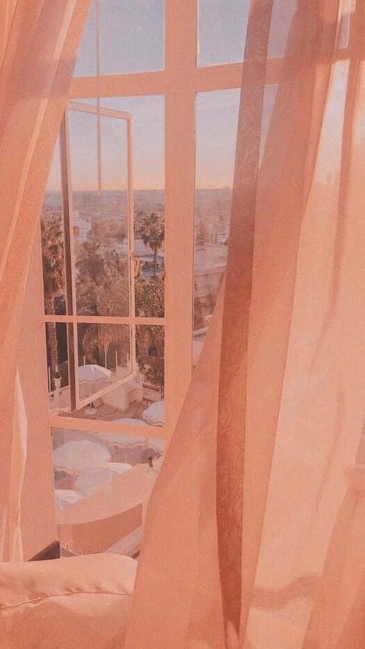 Pastel Peach Aesthetic Bed Curtains Wallpaper