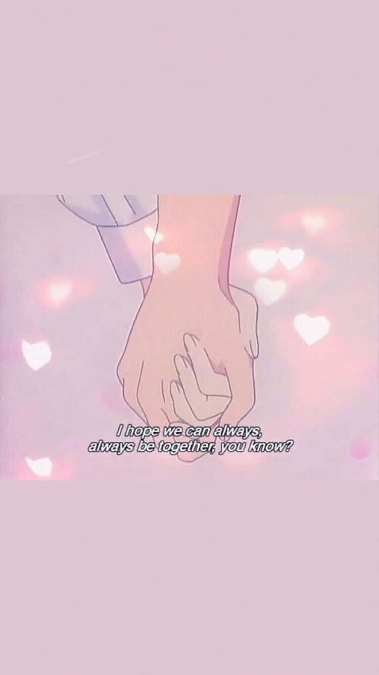 Pastel Pink Aesthetic Anime Holding Hands Wallpaper