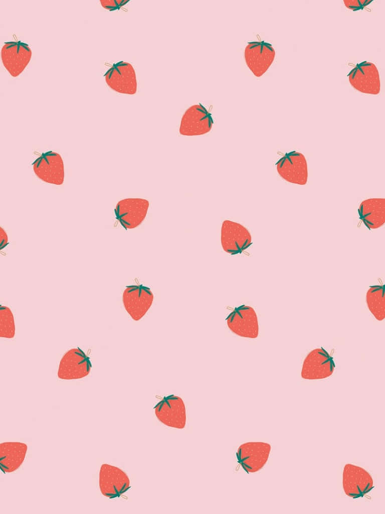 Pastel Pink Strawberry Pattern Wallpaper