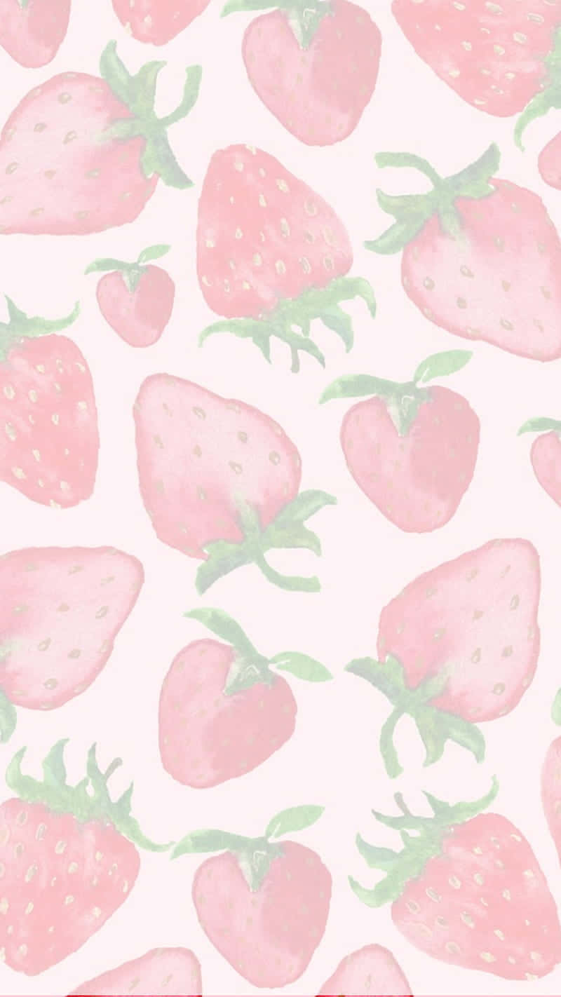 Pastel Pink Strawberry Pattern Wallpaper