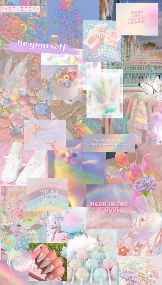 Pastel Rainbow Collage Aesthetic Wallpaper