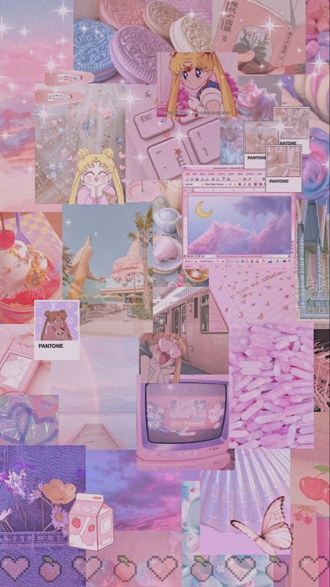 Pastel Retro Anime Aesthetic Collage Wallpaper