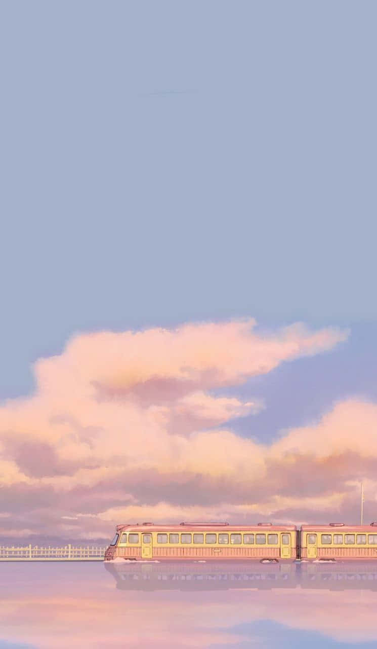 Pastel Skyline Train Journey Wallpaper