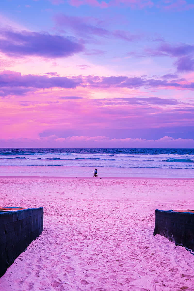 Pastel Sunset Beach Walk Wallpaper