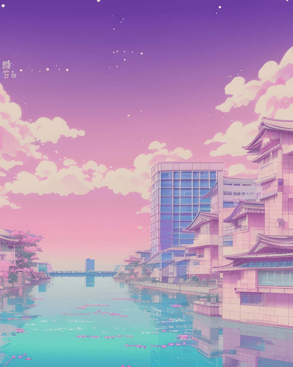 Pastel Urban Waterscape Aesthetic Wallpaper