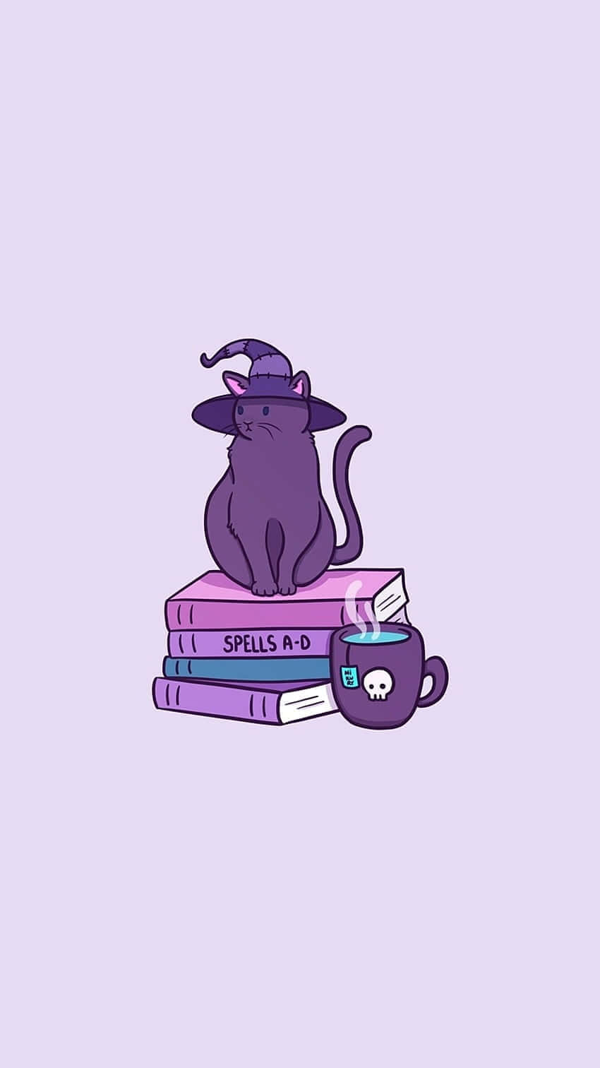 Pastel Witch Catand Spellbooks Wallpaper