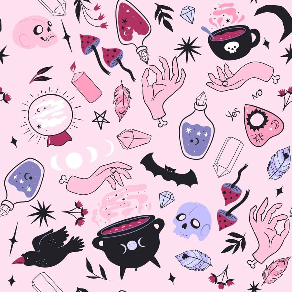 Pastel Witch Elements Pattern Wallpaper