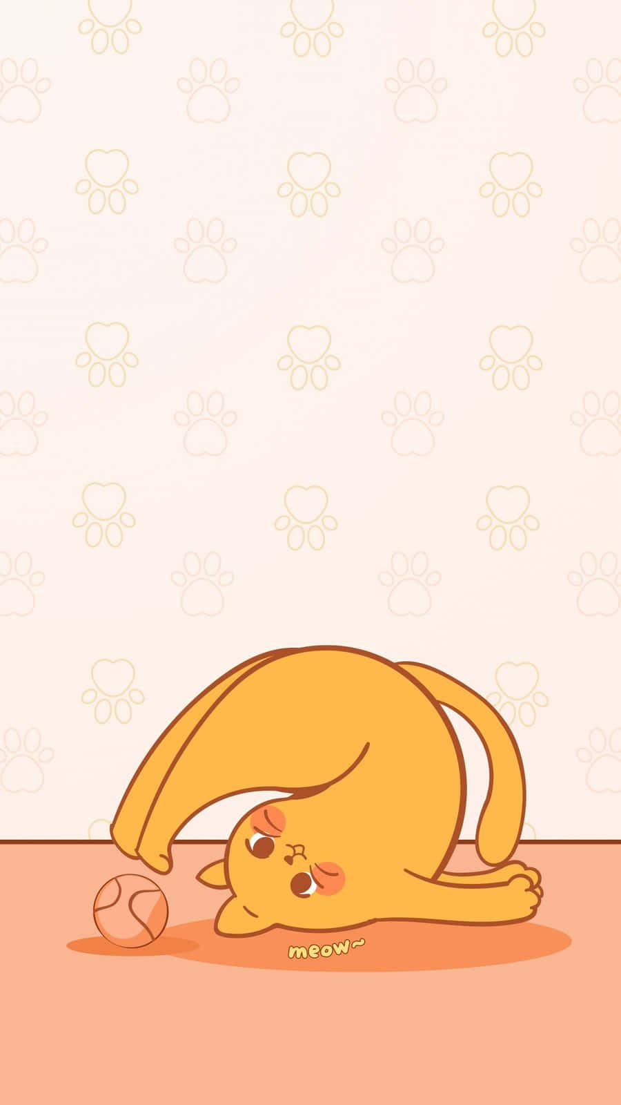 Pastel Yellow Cat Stretching Wallpaper Wallpaper