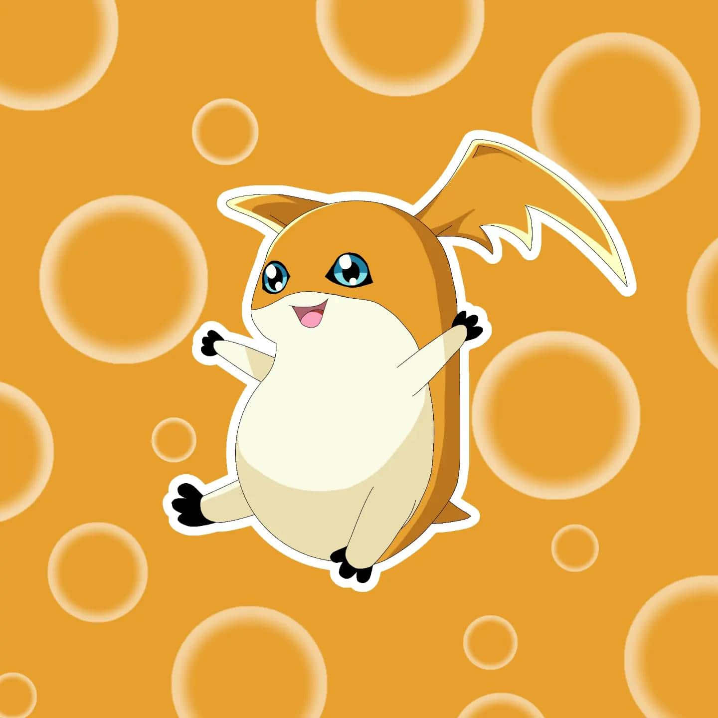 Patamon Happy Flying Orange Background Wallpaper