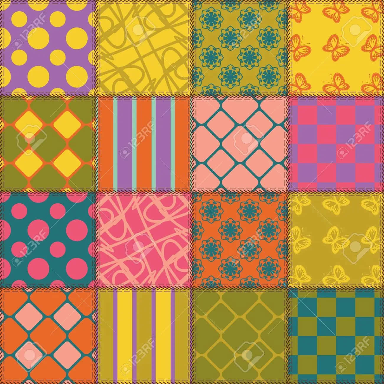 Patchwork Pattern With Colorful Squares And Triangles Stock Vector Wallpaper