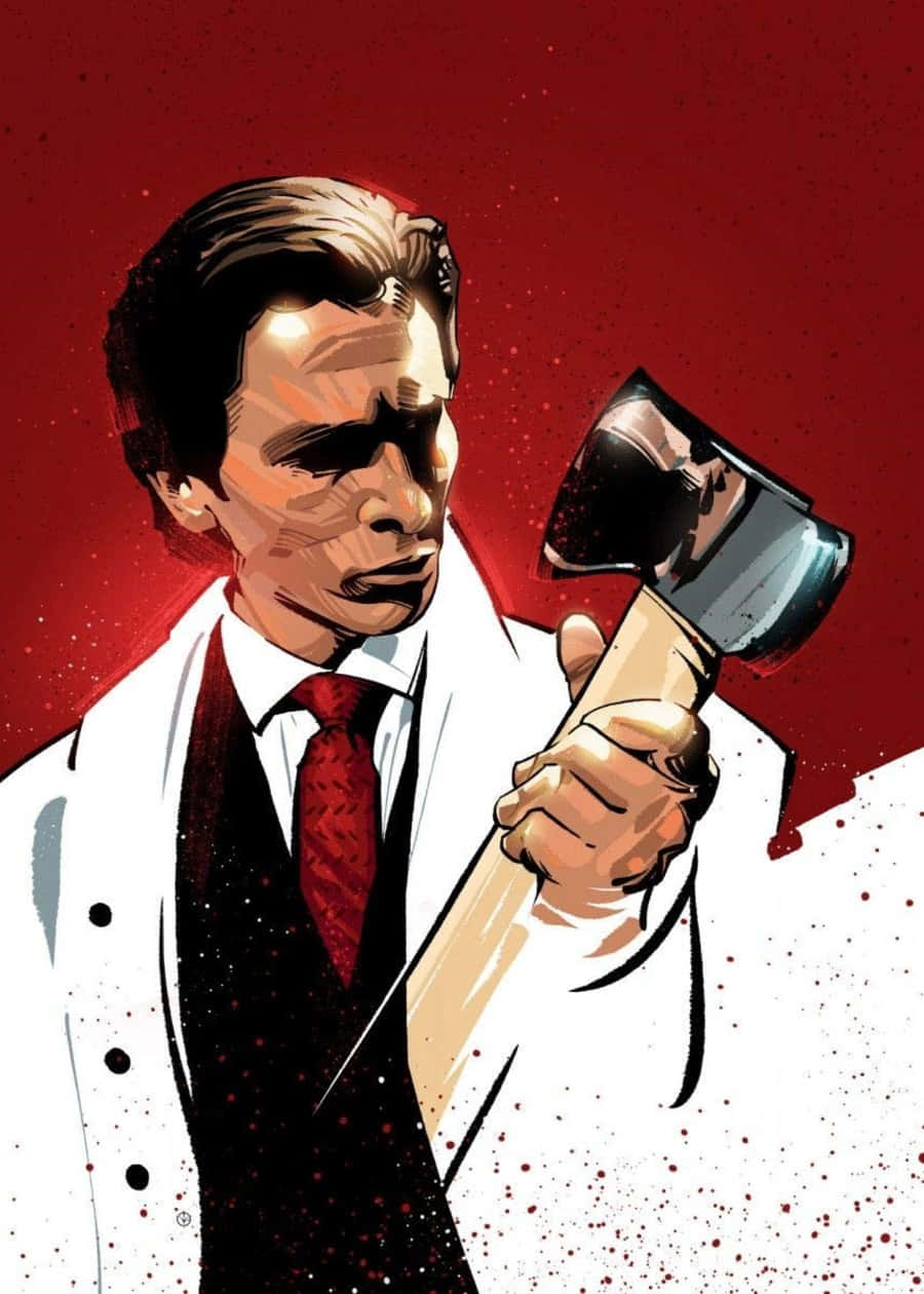 Patrick Bateman With Axe Illustration Wallpaper