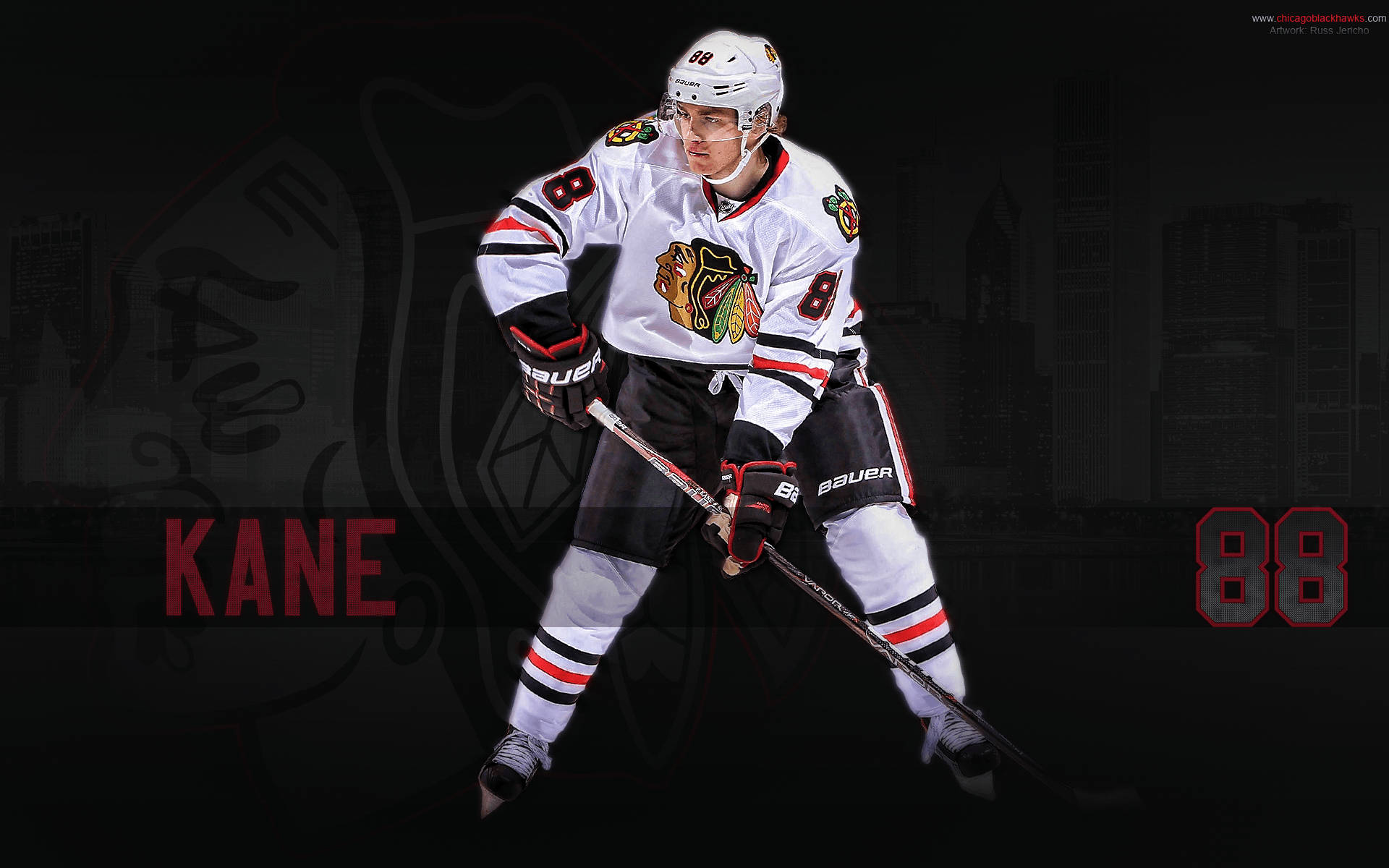 Patrick Kane White Uniform Black Background Wallpaper