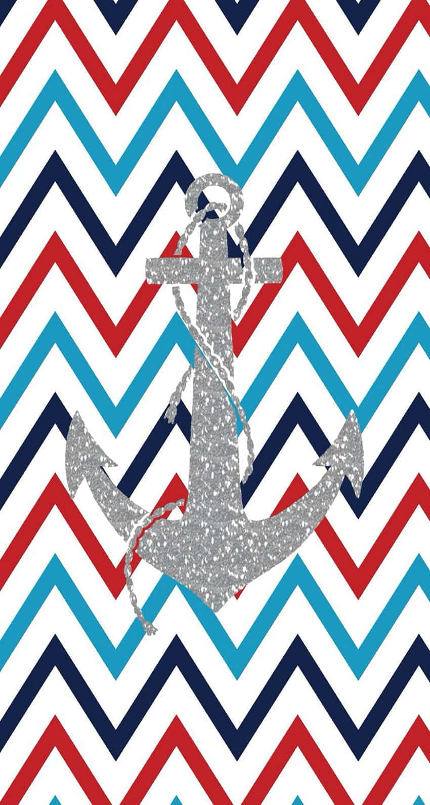 Patriotic Chevron Patternwith Silver Anchor Wallpaper