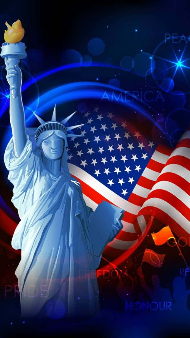 Patriotic Statueof Libertyand U S Flag Wallpaper