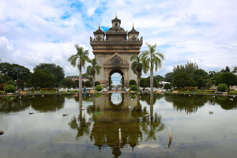 Patuxai Monument Dirty Water Fountain Wallpaper