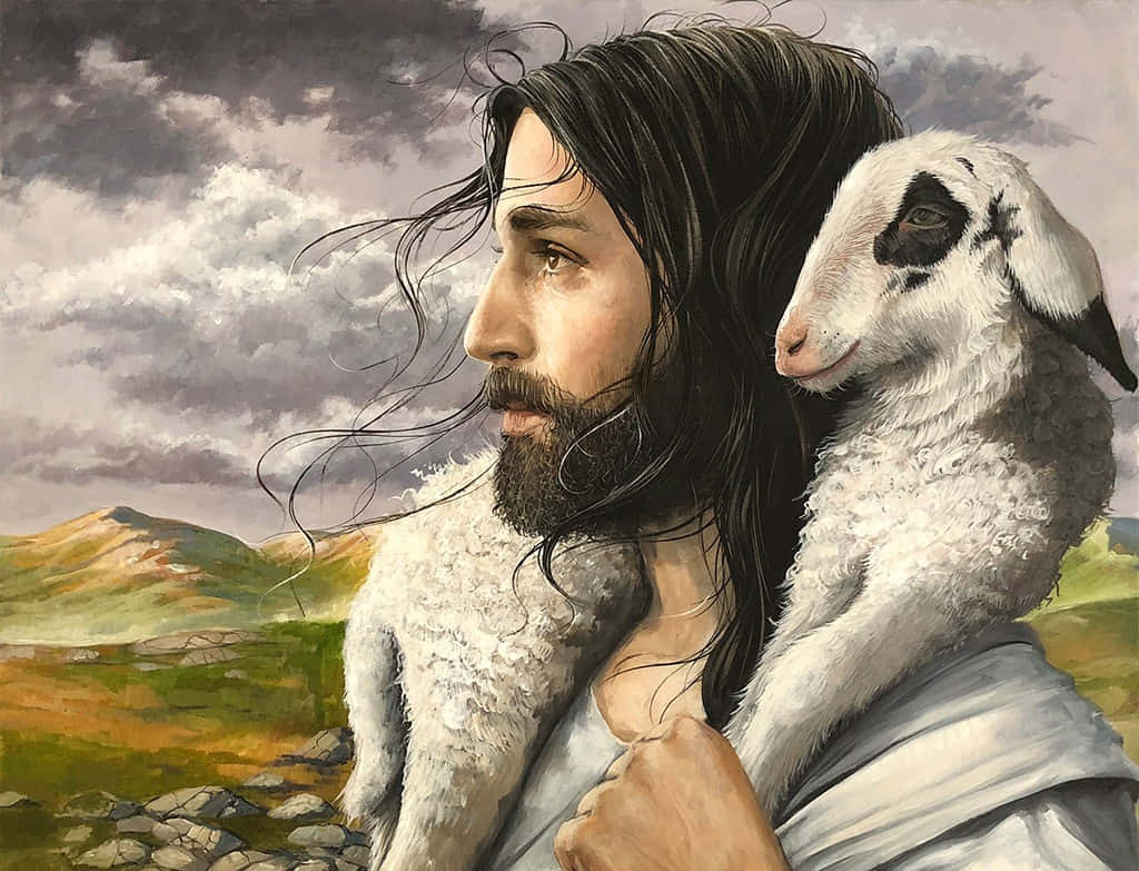 Peaceful Moment With Jesus And His Flock Wallpaper