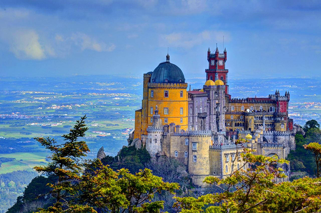 Pena Palace Sintra Overlooking City Wallpaper