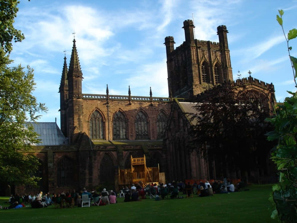 People Outside The Chester Cathedral Wallpaper