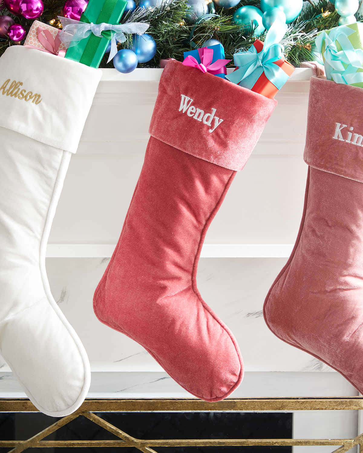 Personalized Pink Christmas Stockings Wallpaper